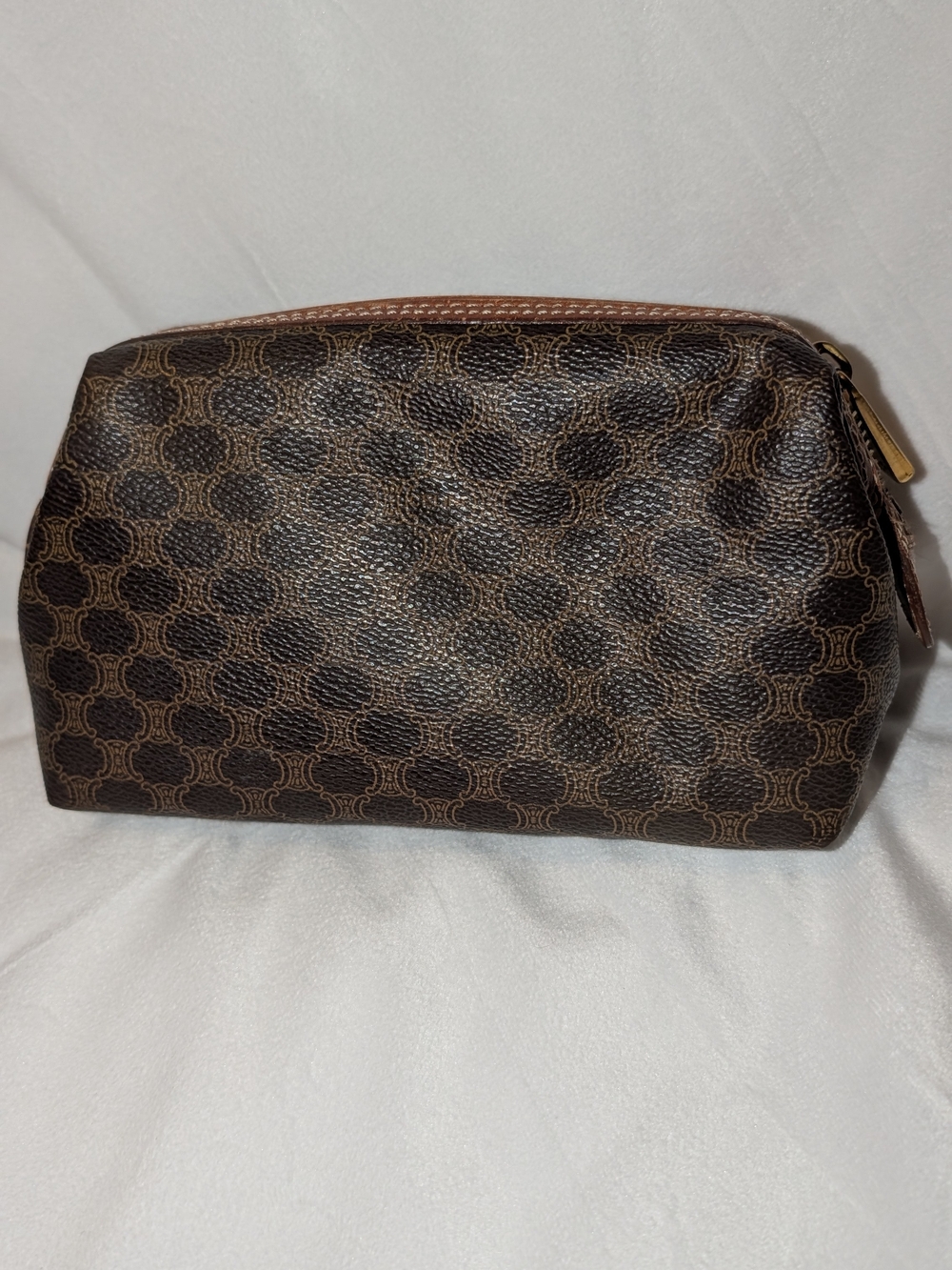 CELINE Triomphe Macadam Cosmetics Travel Bag Vintage Mad e In Italy Brown VGUC - Picture 3 of 15